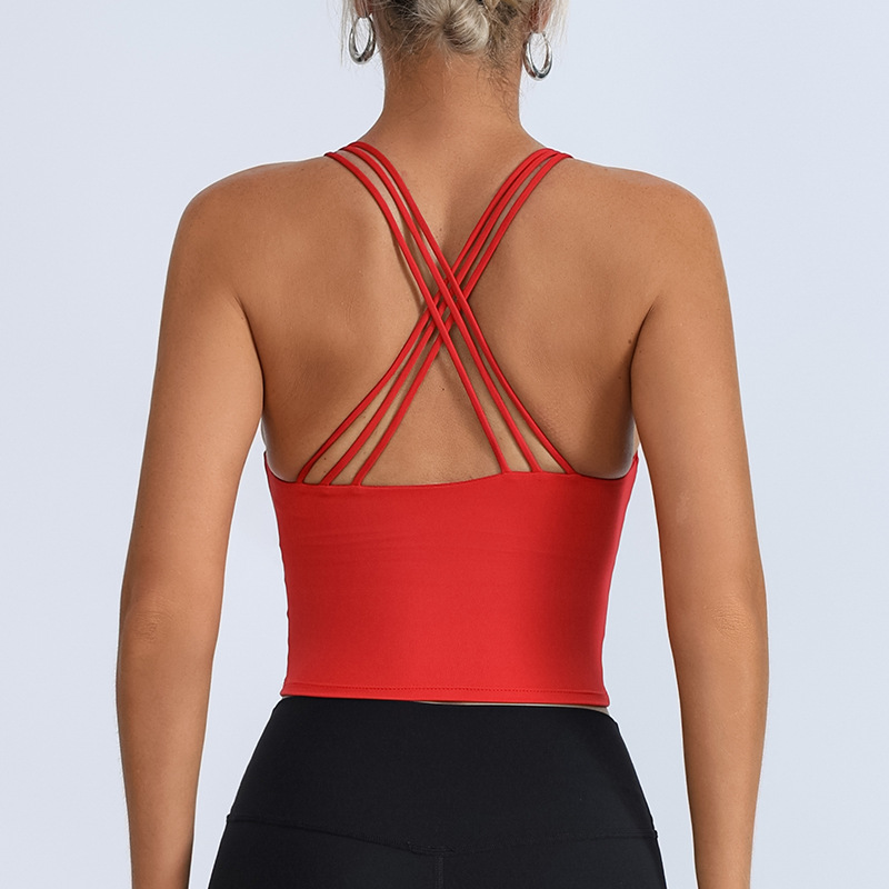 2026 nuevo producto de verano europeo y americano chaleco de yoga de mujer diseño cruzado de deporte cabina de secado rápido ropa de fitness transpirable