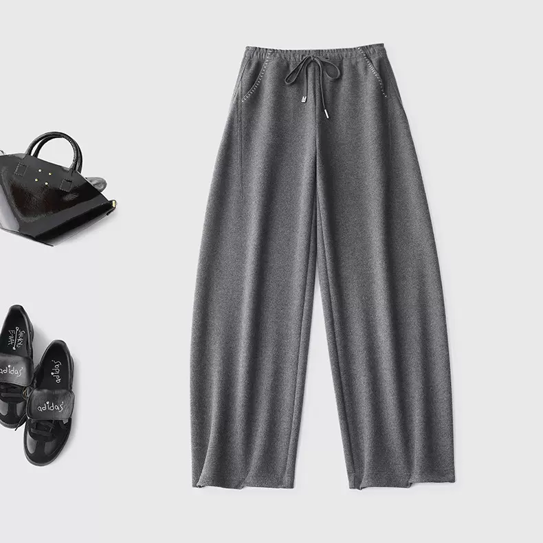 梨型必入 高端醋酯加厚羊毛镰刀裤 松紧腰抽绳休闲奶奶裤宽松显瘦