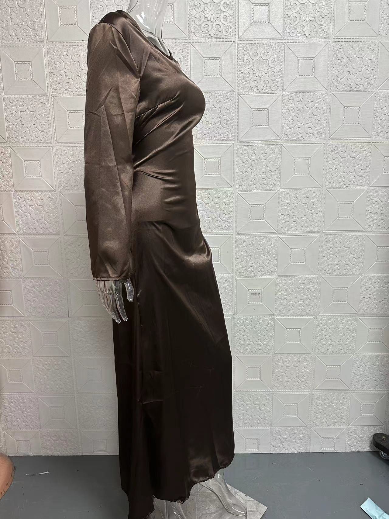 Women's Clothing white round neck long sleeves women's lace up alienated national style temperament lazy style waist dress_voghion.com