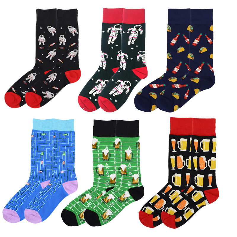 Cross-border European and American pure cotton cartoon fun men's and women's fashion socks foreign trade socks tube socks