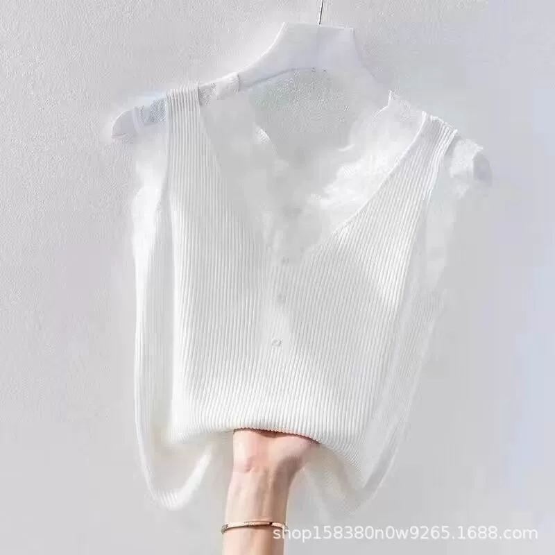 Шелковый кружевной топ без рукавов, кружевная кайма, размер плюс (L–4XL), западный стиль, утягивающий эффект