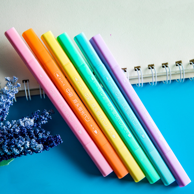 831-6 doble cabeza fruta sabor fluorescente pluma estudiante papelería regalo marca pluma mano libro dibujo cepillo regalo de los niños