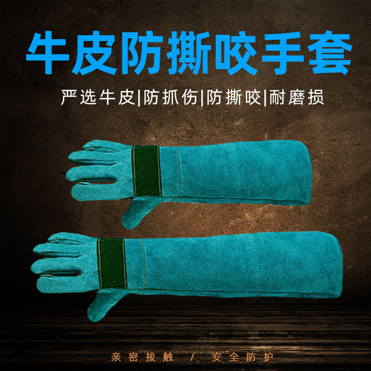厂家直供防撕咬牛皮手套可训练宠物喂食防咬伤防护手套一件代发