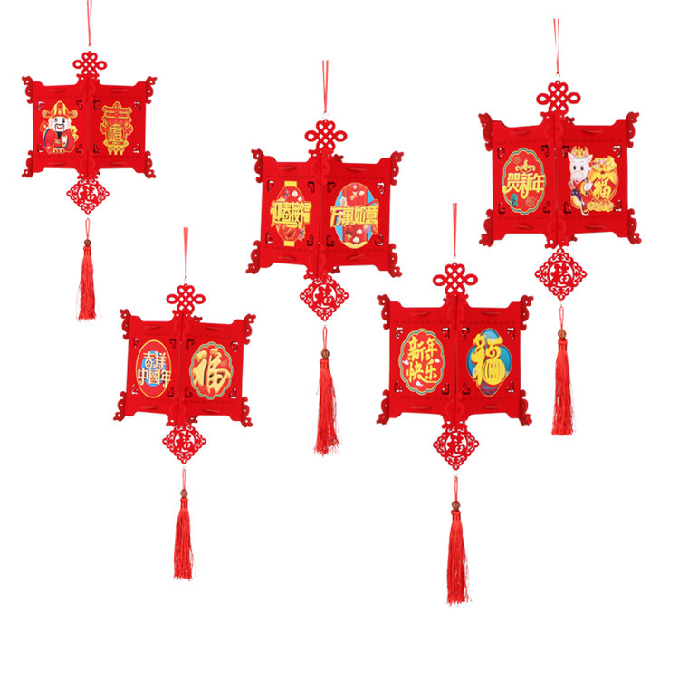 2021新年春節絨布小紅燈籠挂件過年喜慶中式福字無紡布diy宮燈挂