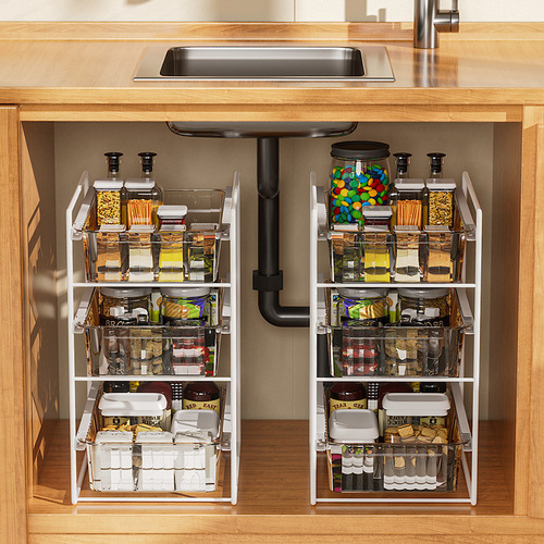 Kitchen rack floor-standing under-sink storage rack household layered cabinet rack multi-functional pull-out sink storage rack