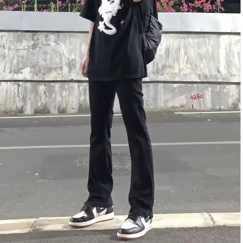 Pantalones vaqueros viejos lavados de la calle americana de moda Primavera y otoño para hombres Pantalones largos de estilo vibe de la calle alta de tendencia suelta recta