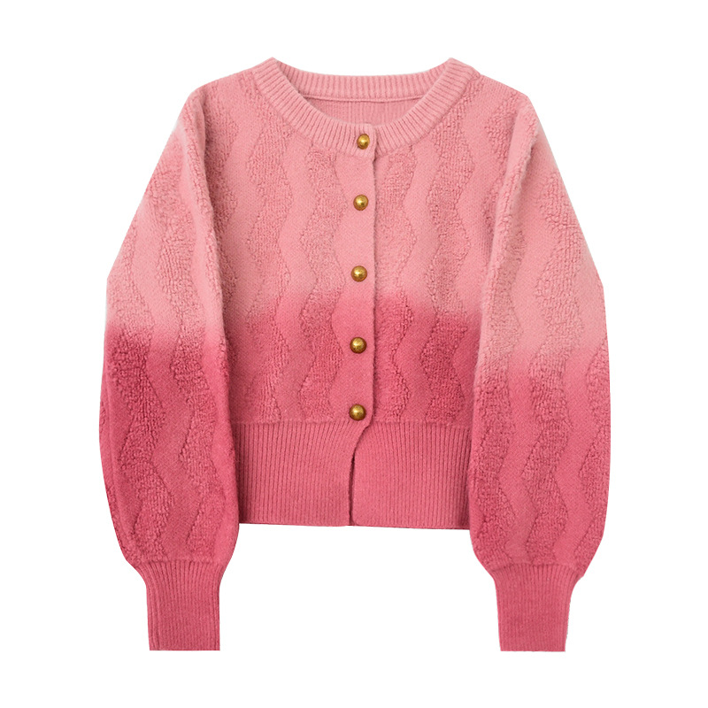 24 invierno Puyuan Stack Shirt Fu batido de miel de melocotón de color gradiente de punto Cardigan de primavera y otoño mujeres