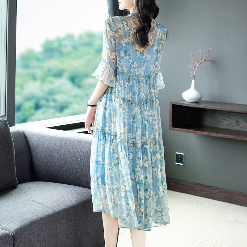 69206休暇旅行のスカートの長いスカートの绢糸の花のシルクのワンピースの気質のハイエンドの婦人服の卸売り|undefined