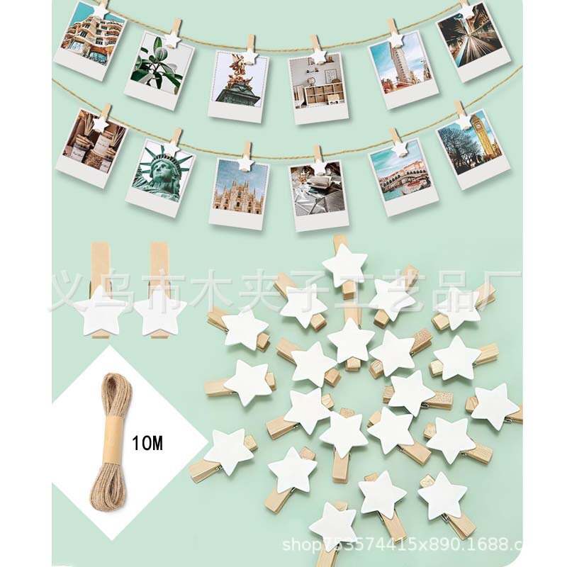 Factory direct white five-pointed star wooden clip color stars small wooden clip DIY photo clip wooden star clip