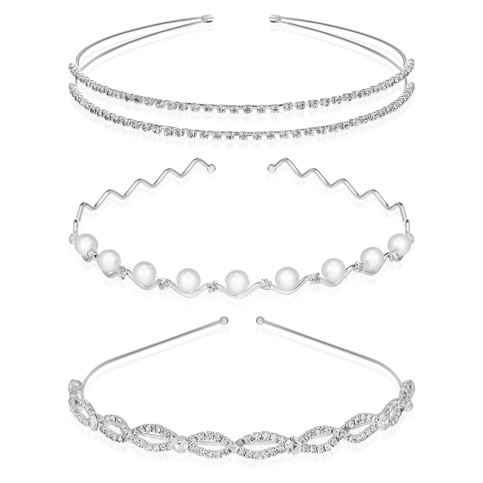 Amazon nuevo rhinestone perla diadema nupcial joyería de doble capa fina diadema de los niños corona tocado lote de fábrica image 13