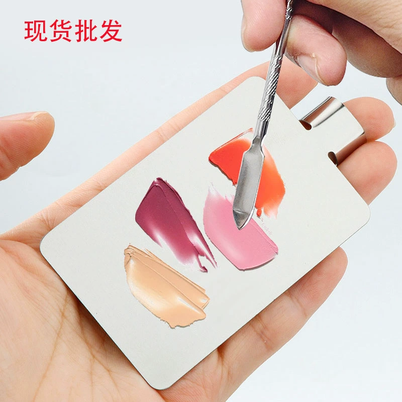 В наличии палитра для макияжа из нержавеющей стали с пряжкой на один палец, палитра для макияжа, шпатель для основы для визажиста, двусторонняя палочка для смешивания цветов