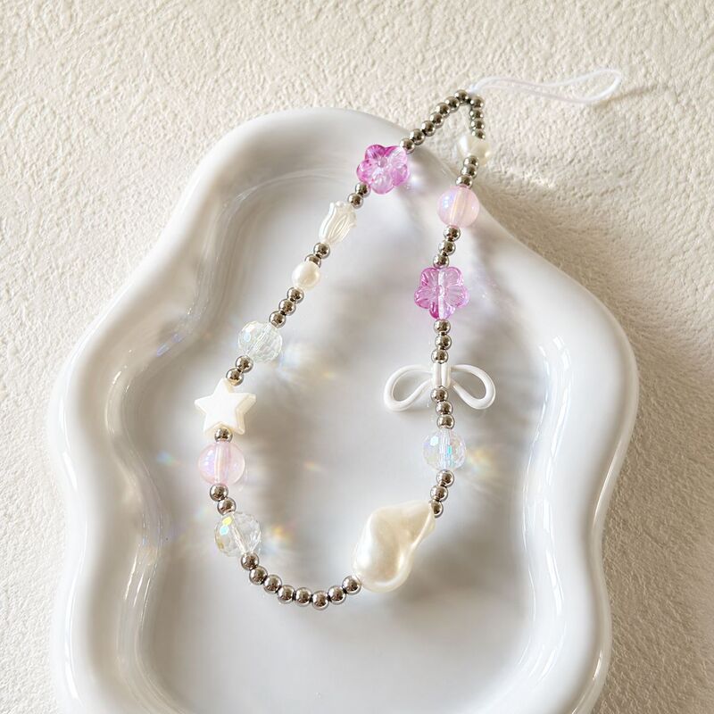 Source factory sweet and cool style pink floral phone chain, baroque pearl bow bag CCD pendant wholesale Source factory sweet and cool style pink floral phone chain, baroque pearl bow bag CCD pendant wholesale