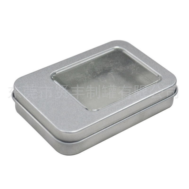开窗小铁盒 pvc透明盖铁盒 银色铁盒 小饰品包装盒 蓝牙耳机铁盒