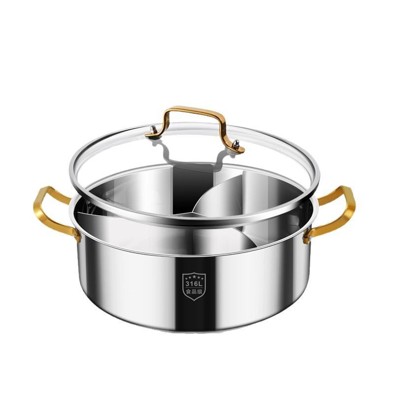 Olla de pato mandarín olla caliente de tres compartillas y cuatro compartillas para el hogar cocina de inducción de acero inoxidable 316 olla caliente engrosada de gran capacidad especial