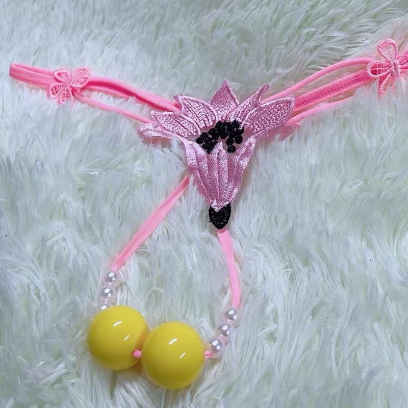 Customizable】Tulip Large Pearl Thong Summer Thin Breathable Lace Elastic Hollow-Out Pure Desire Thong