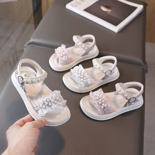 Girls' Soft Sole Sandals 2025 Summer New Girls Korean Style Princess Shoes Children's Sweet Casual Sandals