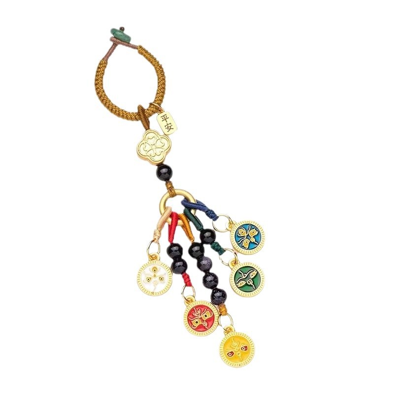 新商品の国潮風唐カード五路財神のキーホルダーは幸運の創意の手作りの自動車の鍵を掛けて贈り物をします。