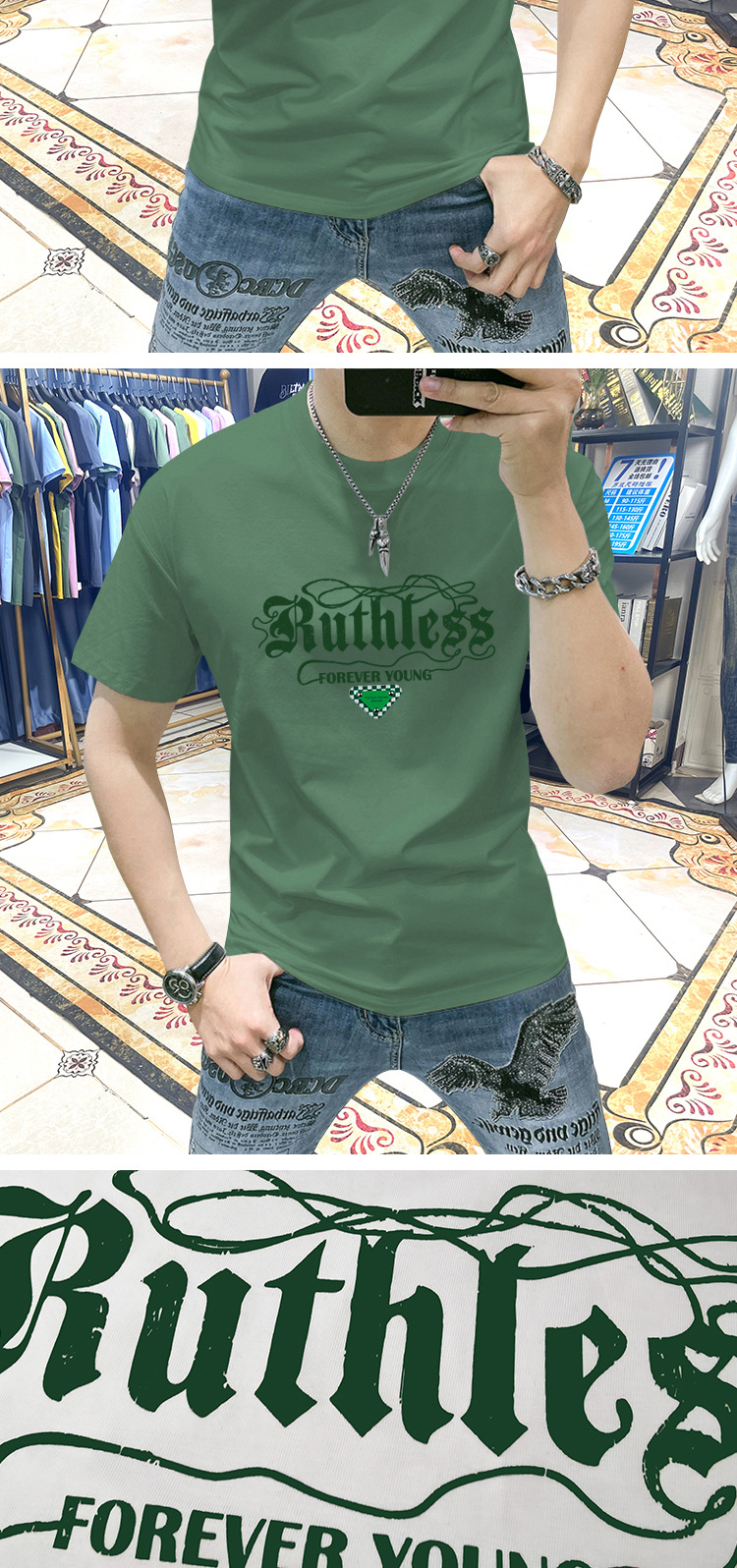 T-shirt da uomo in cotone con stampa a lettere personalizzata_voghion.com