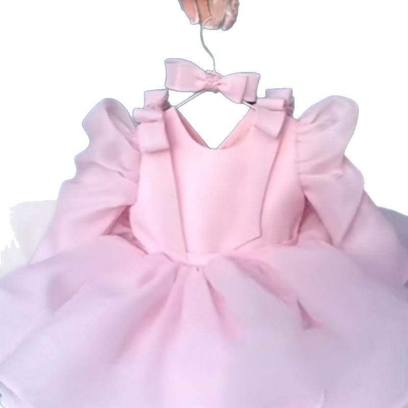 Abito da principessa rosa per il primo compleanno, con fiocco, perfetto per bambine da 0 a 3 anni, in poliestere. 【Pre-ordine | Spedizione in 15 giorni】_voghion.com