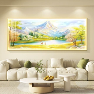 日照金山LED灯画客厅沙发背景墙装饰画轻奢高级感风景带灯壁画