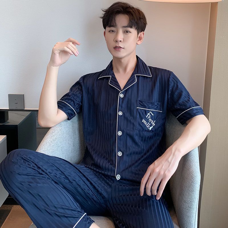 100% pijamas de algodón para hombres de verano de manga larga y corta para hombres delgados jóvenes y de mediana edad más el tamaño de primavera y otoño traje de uso en el hogar