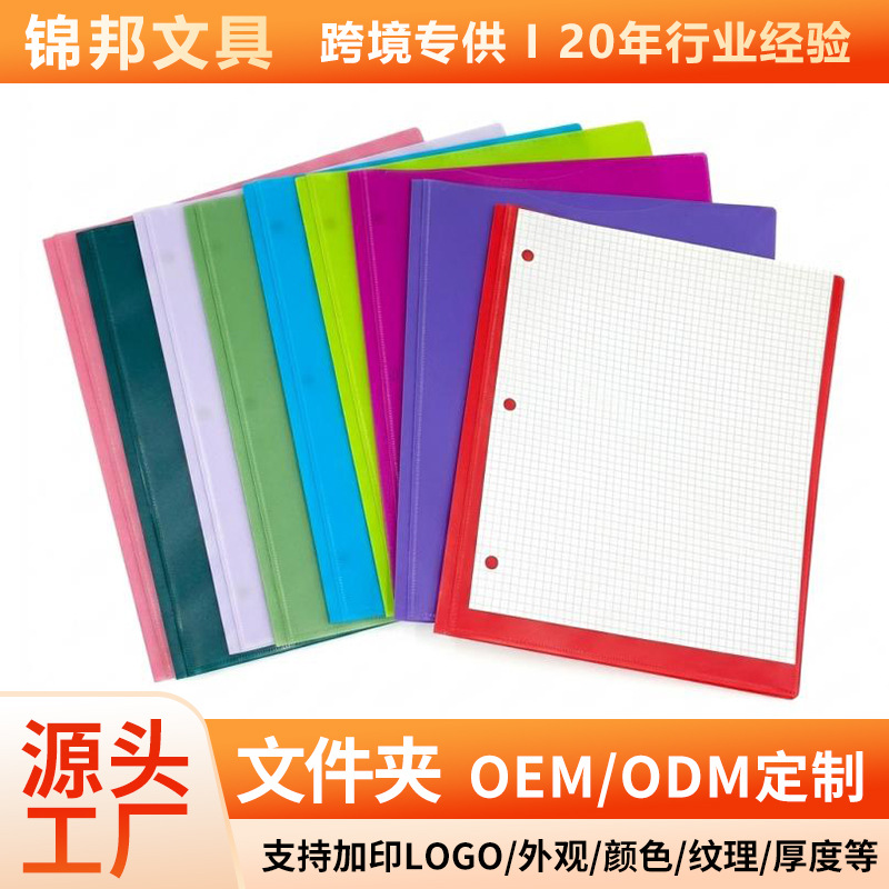 现货跨境热销pp文件夹蝌蚪夹防水三孔多色d型美式报告收纳文件夹