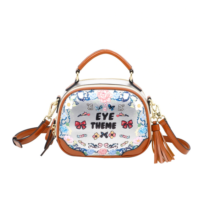 Damas lindas bolsas redondas bordadas de color contraste impresión de bigotes Zipper bordado brazalete PU bolsas nobles 2821 #