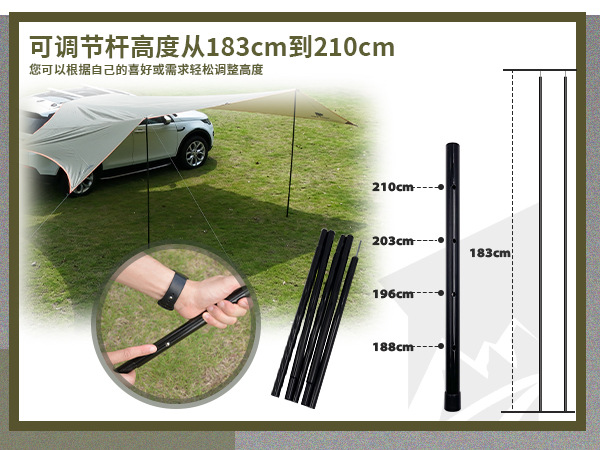 4-6 Person Side Awning Car Sunshade Tent, Easy to Set Up, Family Outdoor Camping Butterfly-Shaped Awning, Rainproof