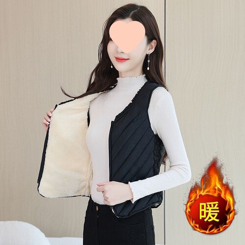 Women's Fleece Lined Thick Zipper Winter Cardigan Warm Inner Wear Commuting Chinese Cotton Vest Sleeveless Fashion Cotton Backless Shirt