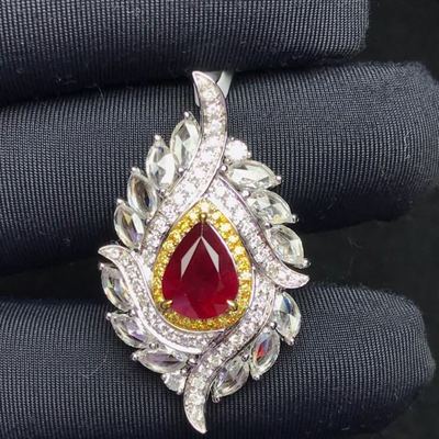 珠宝厂家18K金镶嵌天然红宝石吊坠 主石:2.1克拉|ru