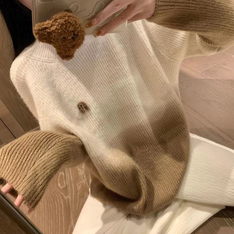 Lucky Bag College Style Color-Block Striped Knit Sweater Ins Korean Style Casual Loose Long-Sleeve Pullover Sweater Autumn New Model