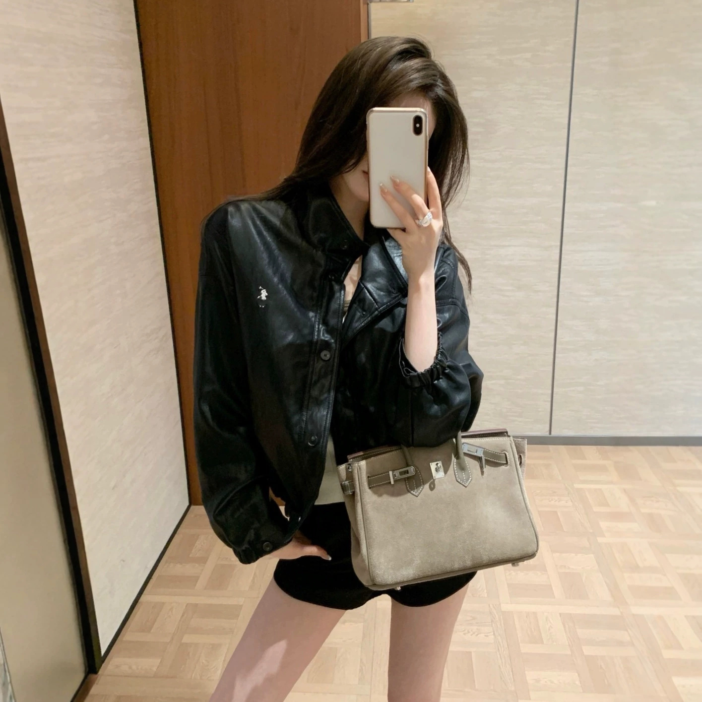 高品质RL拉夫复古立领皮衣东大门时尚外套显瘦百搭帅气拉链夹克女