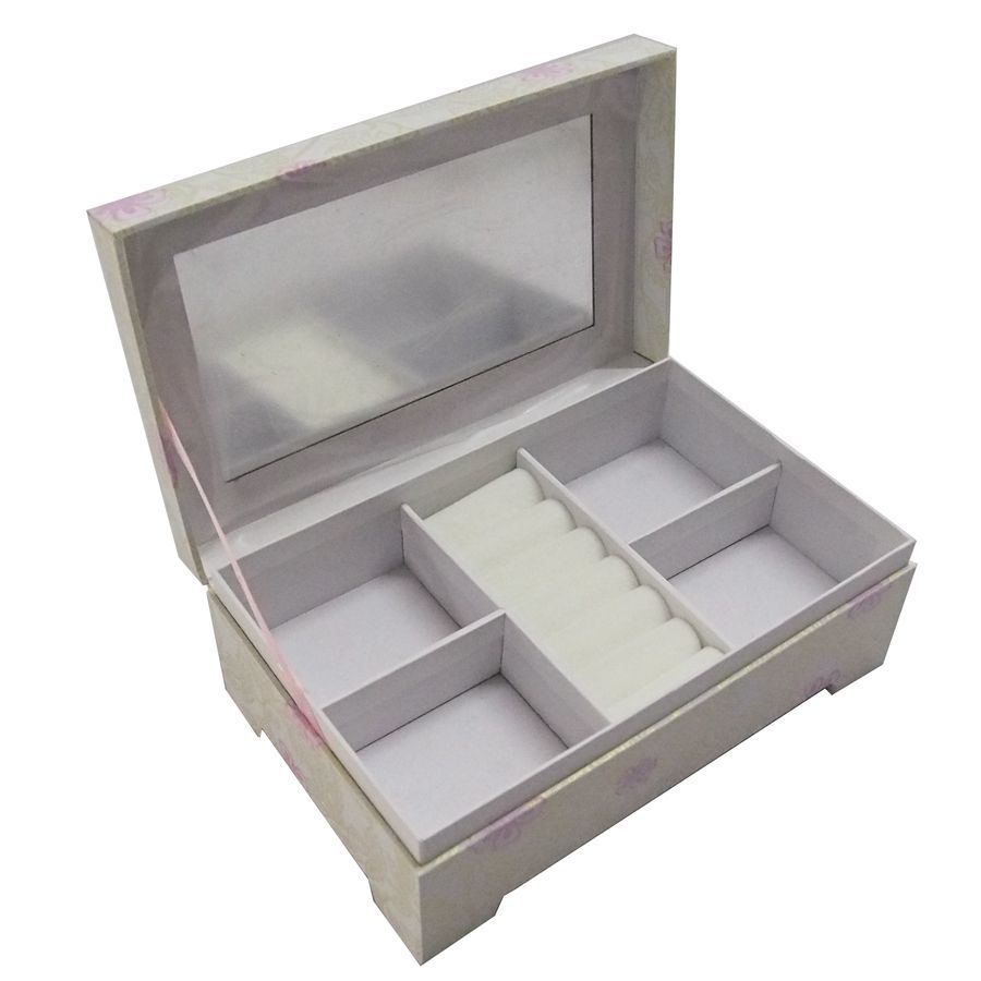 批发通用白色花型 扇形心形珠宝盒 翻盖镜子长方形套盒首饰收纳盒