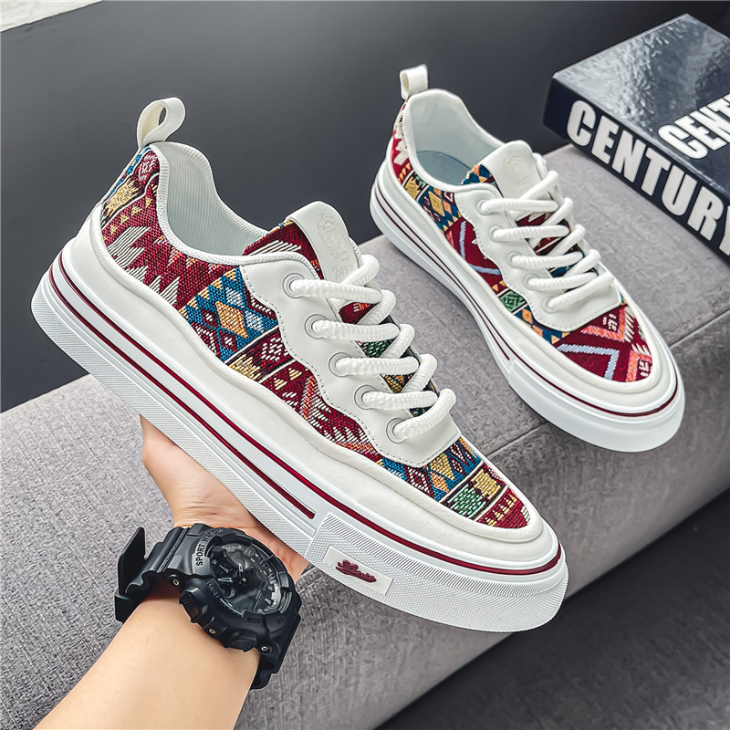 2024 New Men's Shoes Fashionable Men's Canvas Shoes Summer Breathable Casual Shoes All-match Thick-soled National Style Sneakers