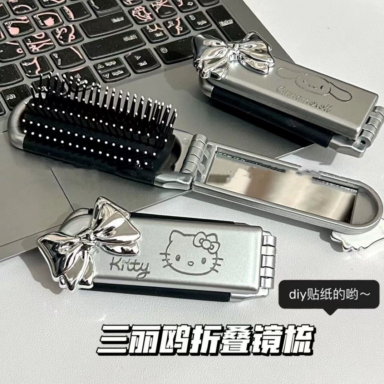 Новый мультфильм Sanrio Портативная Складная Расческа с подушкой безопасности котенок кошка портативное косметическое зеркало двойного назначения интегрированное зеркало расческа