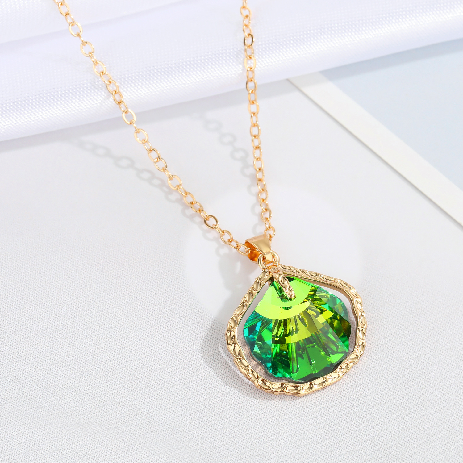 Jewelry Colorful Crystal Glass Necklace Simple Moon Pendant Clavicle Chain Jewelry display picture 2