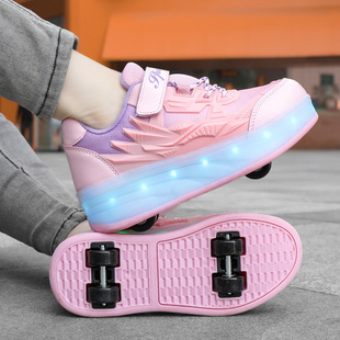 New Four-wheel Runaway Shoelace Light Rechargeable Roller Skates for Men and Women, Fashionable Rechargeable Luminous Light Shoes, Two-wheeled
