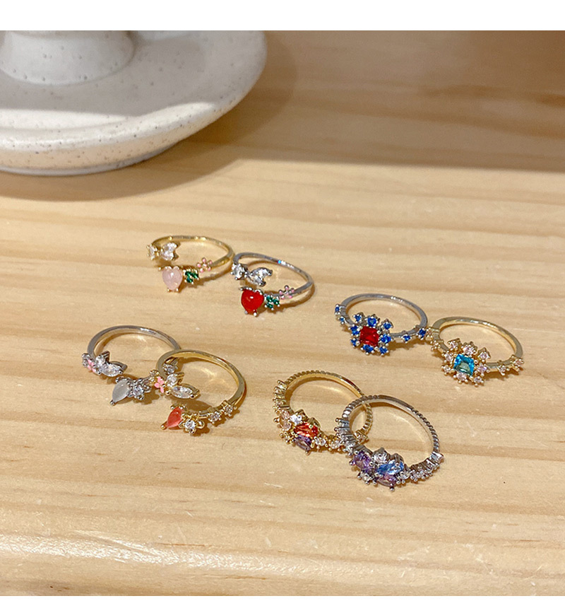 Retro Flower Copper Inlay Zircon Open Ring 1 Piece