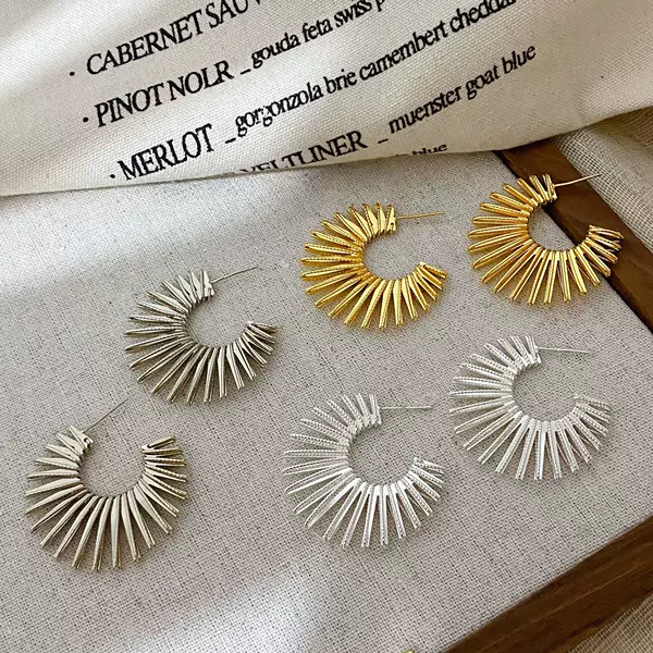 Copper Gold-Plated European and American Style High-End Exaggerated Sunflower Line C-Shaped Earrings New Fashion Hoop Earrings