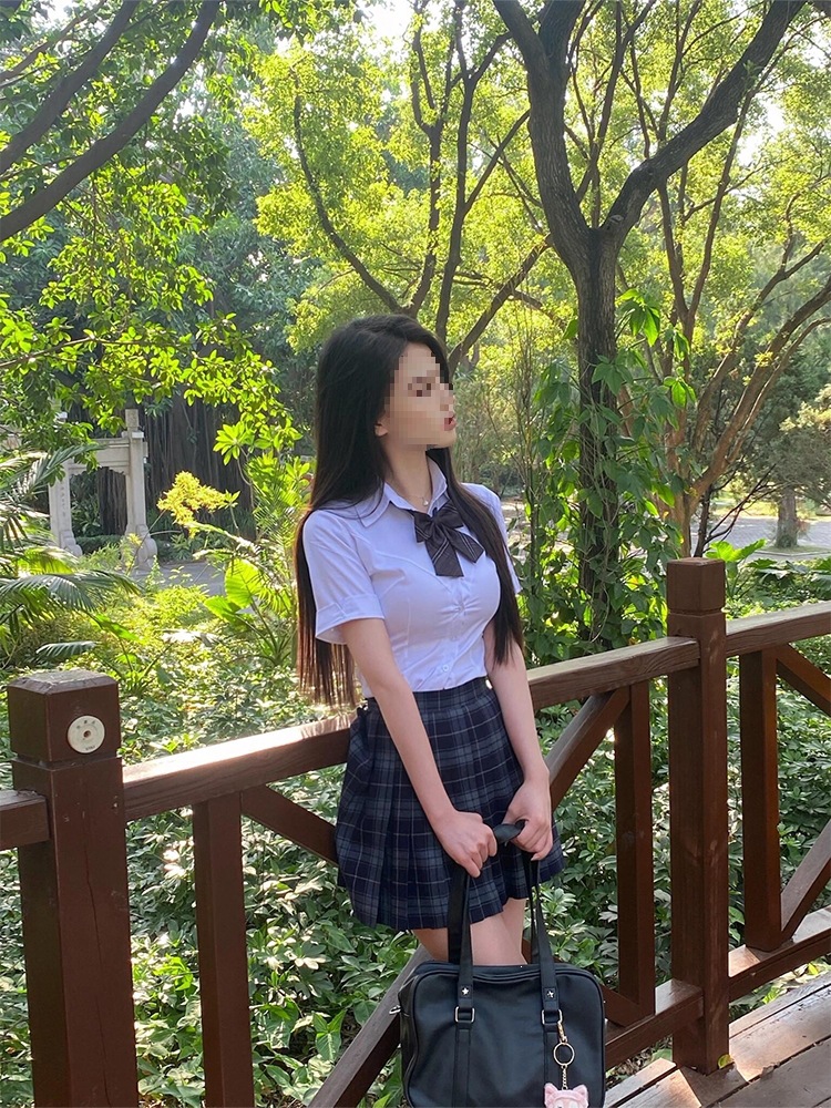 Bộ váy JK đồng phục học sinh Nhật Bản chân váy xếp ly ngắn kèm áo sơ mi trắng và nơ lụa — Shuger váy 39+trắng căng xương cá tay áo dài+nơ lụa đen, Váy dài 39cm+nơ+lụa đen, Shuger váy 43+trắng đàn hồi xương cá ngắn tay áo+nơ lụa đen, Váy Thục Cách 43cm+nơ+tặng tơ đen chi tiết 10