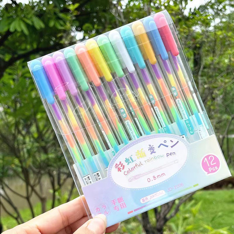 韩版炫彩粉彩笔彩虹6色渐变水粉笔荧光diy黑卡笔贺卡笔学生奖品