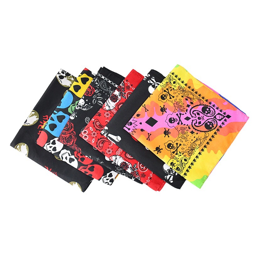 Factory Direct Supply European and American Cotton Skull Pattern Outdoor Sports Headscarf Hip-Hop Style Spot Wholesale Ghost Head Square Scarf