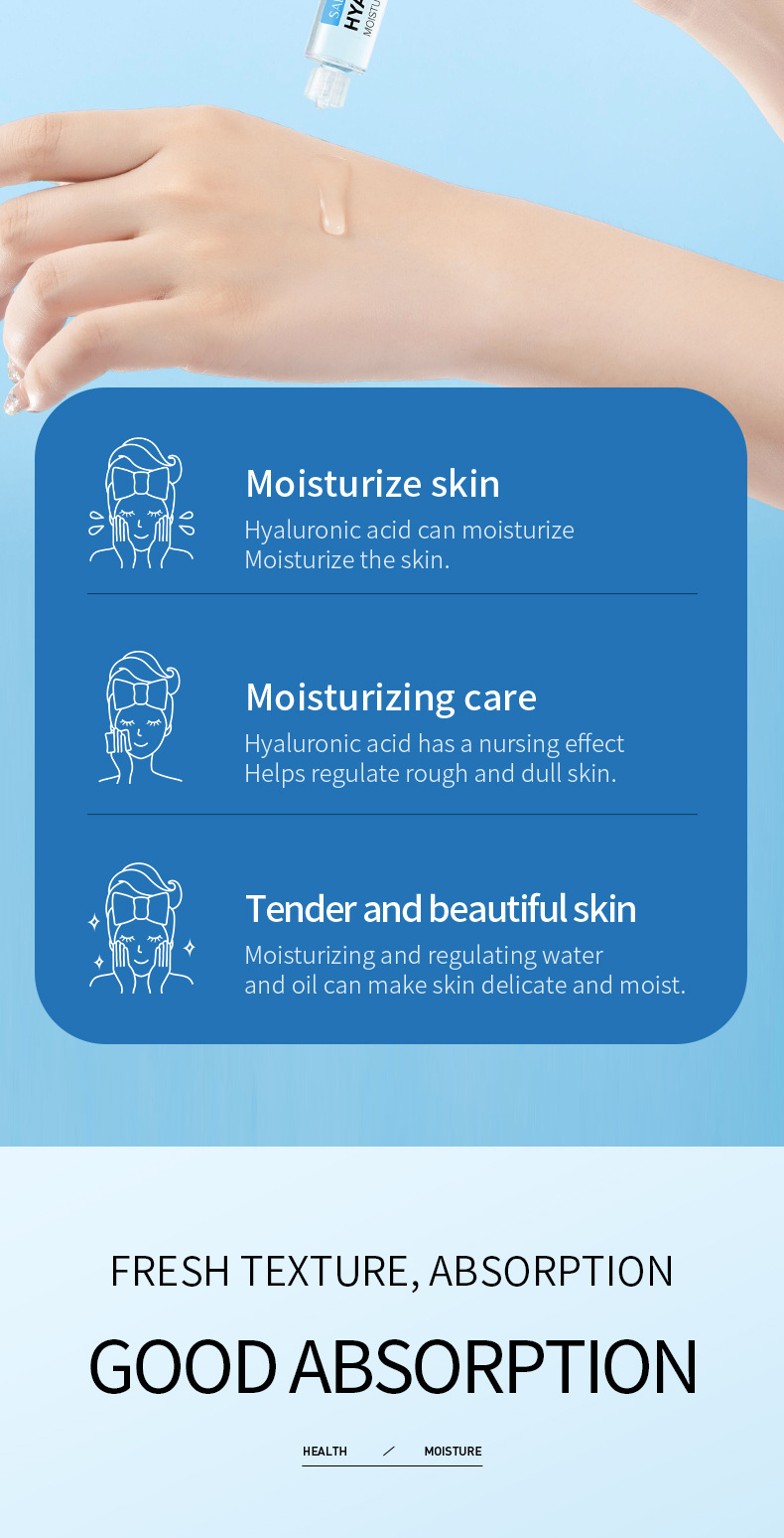 100% English Essence SADOER Hyaluronic Acid Moisturizing Essence Moisturizing Essence Moisturizing Skincare Products Cross-Border