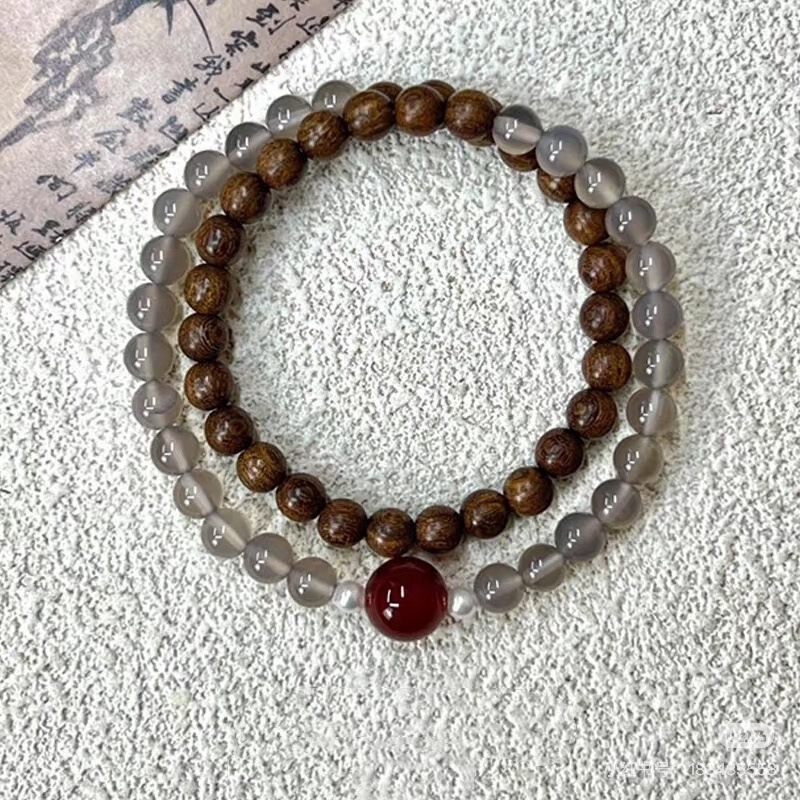 [Autumn Wind and Smoke] Chicken Wing Wood Stacked Beaded Bracelet New Chinese Style Imitation Natural Stone Ancient Style Spliced ​​Bracelet Gift