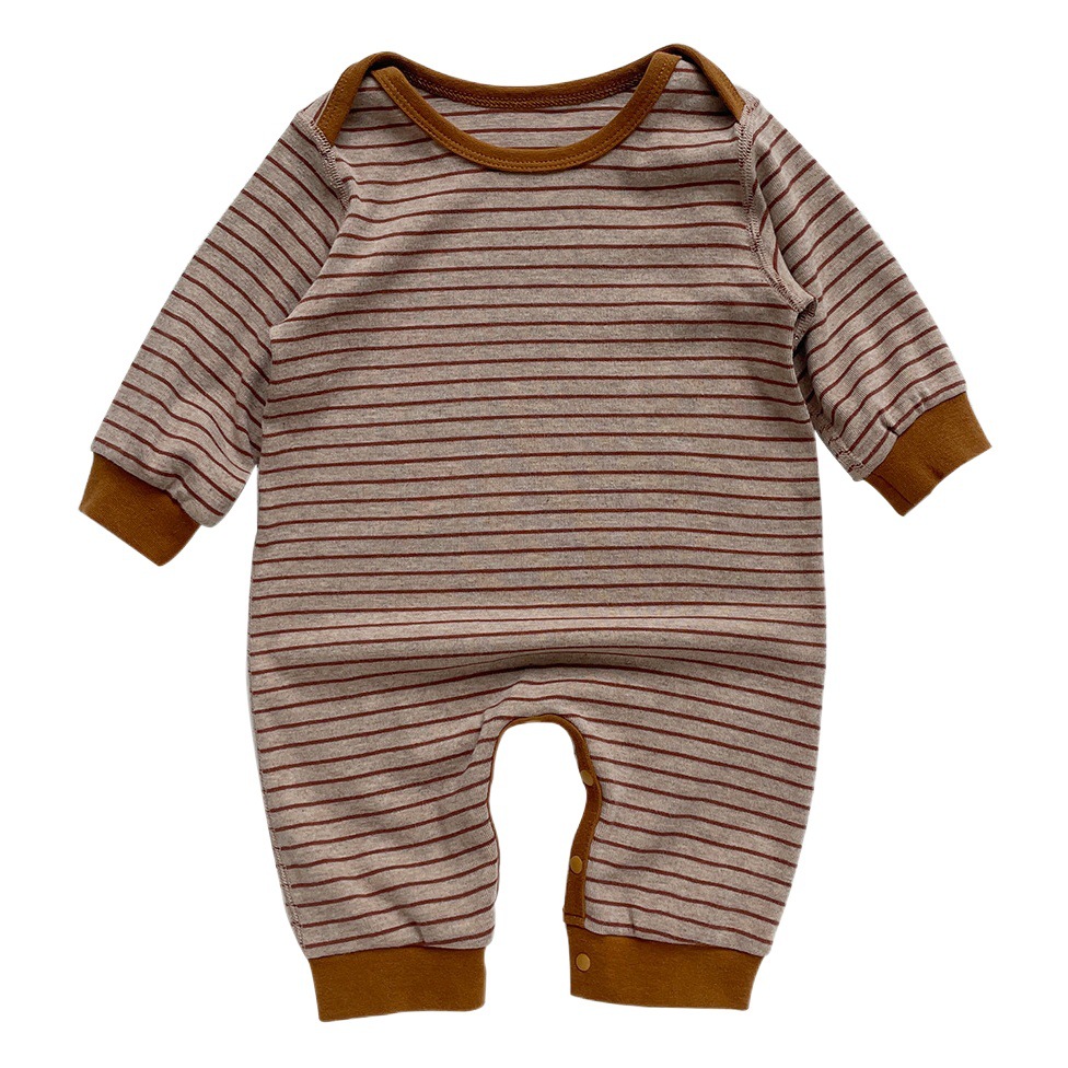 Bebé estilo coreano Otoño e Invierno manga larga sobre rayas sin hueso mono hombres y mujeres bebé cómodo homewear Outwear