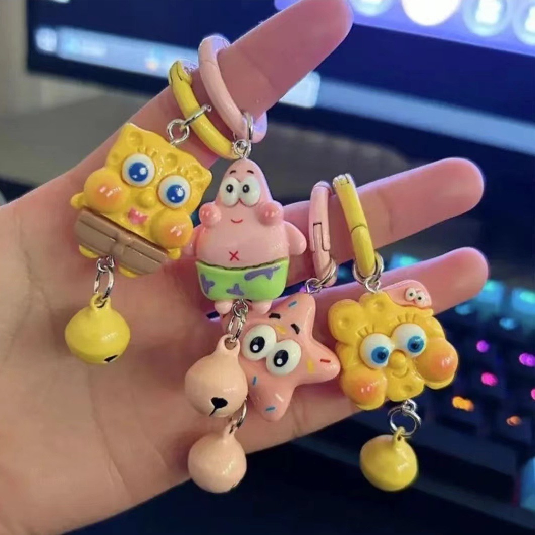Nuevo Baby Esponja Pi Big Star Keychain Cartoon Bell Colgante Bolsas accesorios Colgante al por mayor