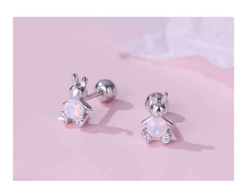 Daily Occasion 925 Sterling Silver Material 1 Pair 925 Sterling Silver Rhinestones Rabbit Ear Studs
