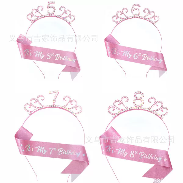 Cross-Border Amazon Best-Selling Kidsren's Birthday Headband Number 4.5.6.7.8.9.10 Years Old Crown Headband