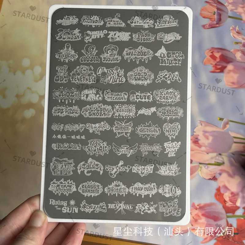 星尘跨境小红书直播美甲磨砂转印钢板格纹法式百搭蕾丝彩绘印图板|undefined