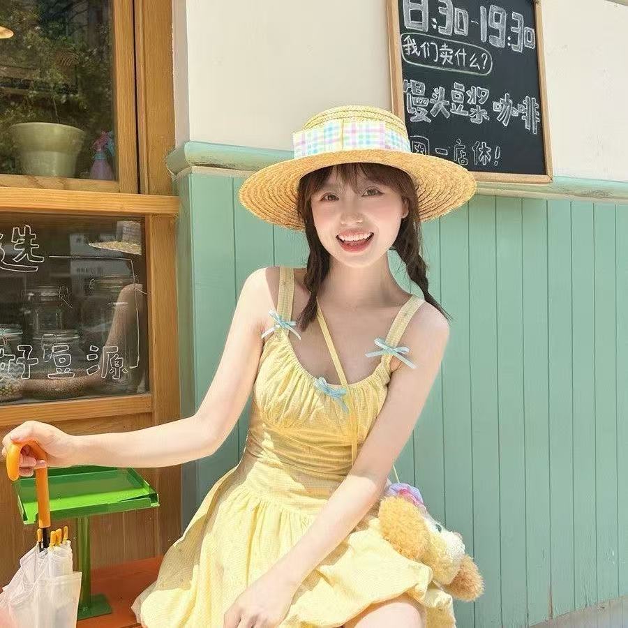 夏季甜美可爱多巴胺波点蝴蝶结吊带连衣裙小个子收腰显瘦公主裙子